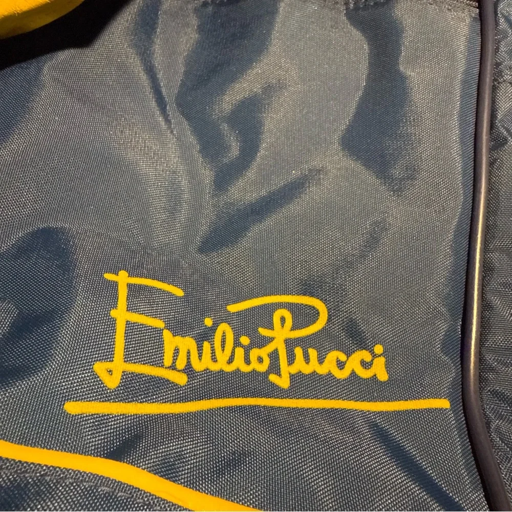 Vintage Emilio Pucci Navy Blue & Yellow Overnighter Duffel Bag Luggage Designer